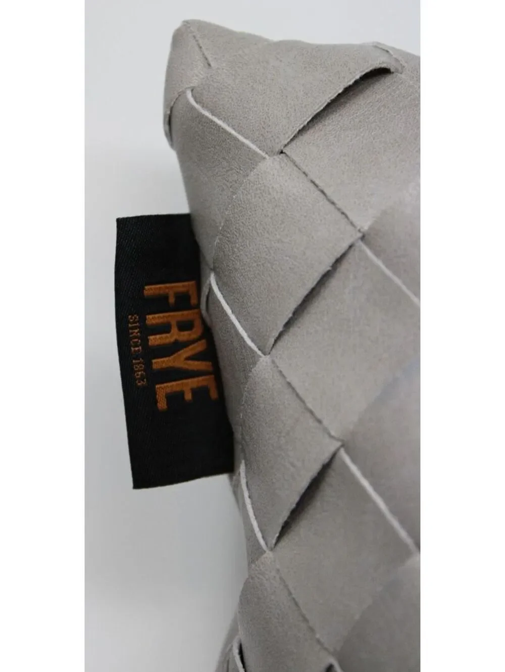 Frye Woven Decorative Pillow | Gray Faux Leather Accent Pillow 14